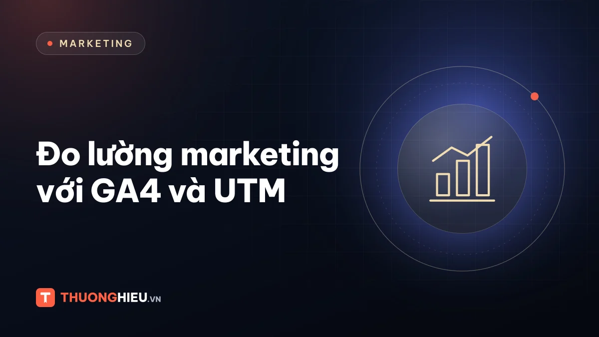 Ảnh đồ họa biểu tượng biểu đồ cột, chủ đề đo lường marketing với GA4 và UTM