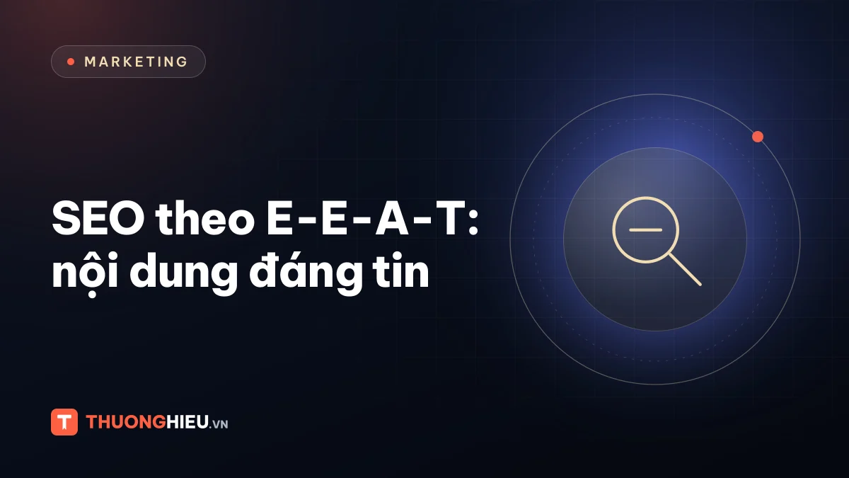 Ảnh đồ họa biểu tượng kính lúp tìm kiếm, chủ đề SEO theo E-E-A-T